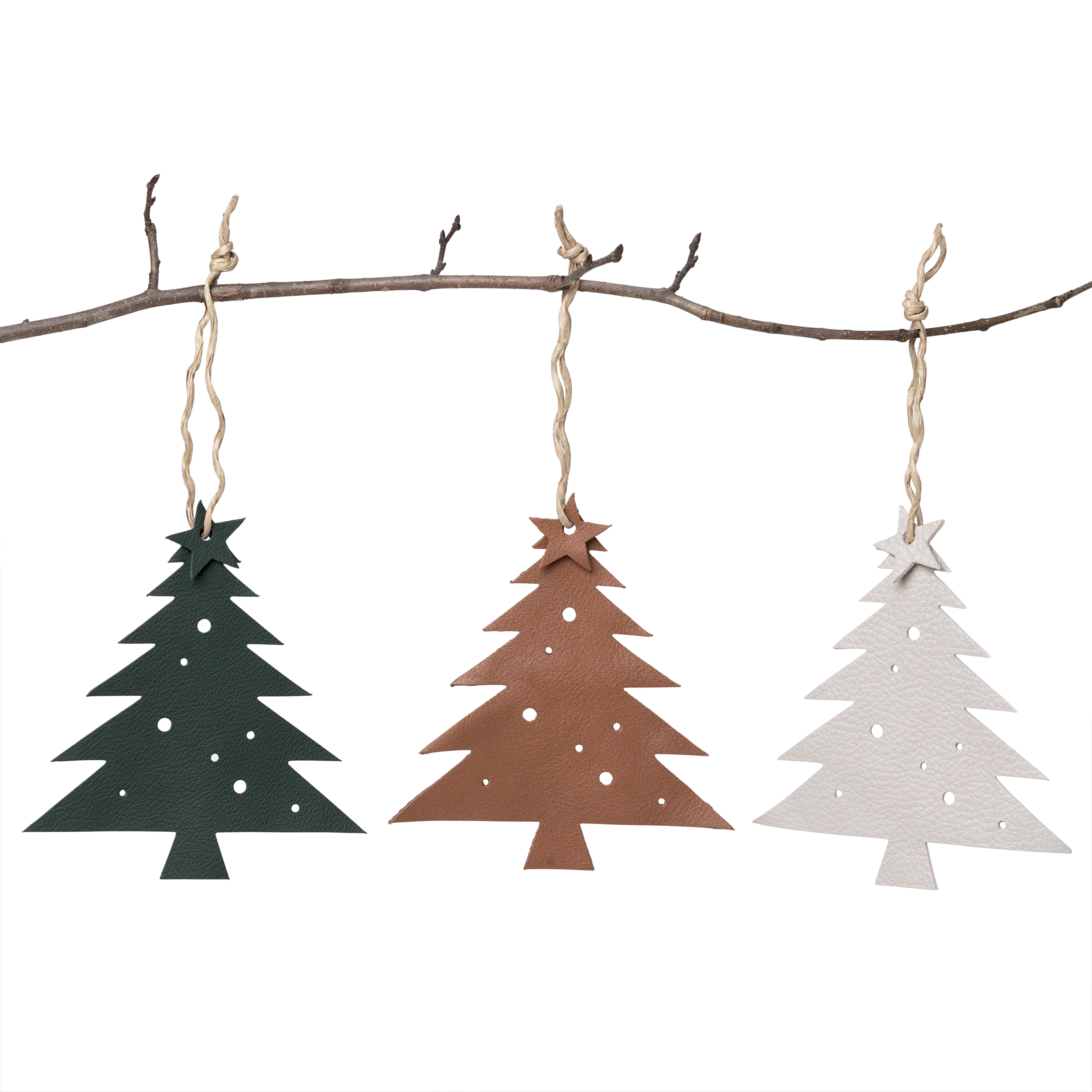 Kerstboom - div. leer en kleuren - set van 3