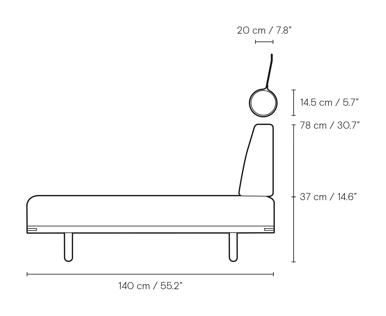 BM0865 Daybed With Back Cushion And Round Cushion With Leather